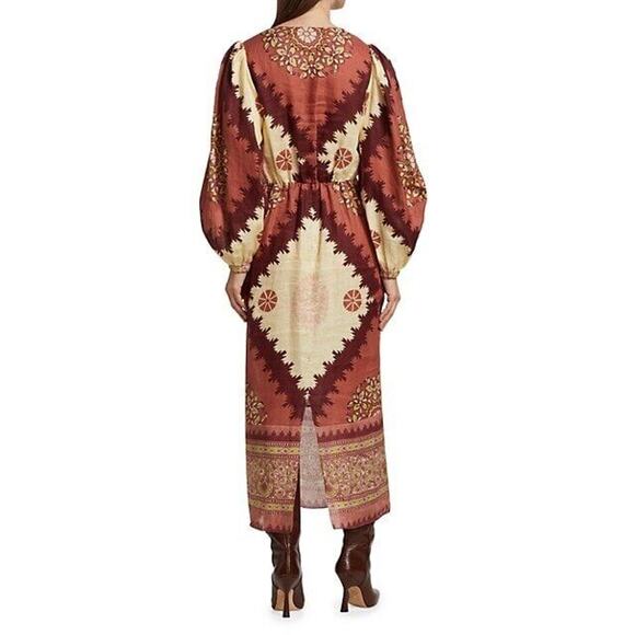 JOHANNA ORTIZ Sz 10 Sacred Soul Midi Dress Linen Midi Tie Front - Picture 16 of 16